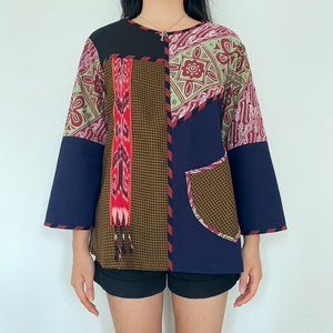 NWOT Ethnic Mix Fabric Multi Patterned Blouse